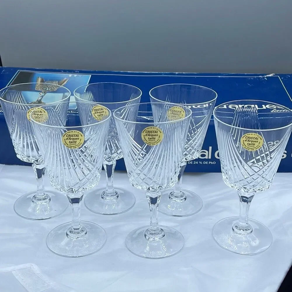 NWT set of 6 Cristal d’Arques taille cut 24% lead Chrystal glasses.